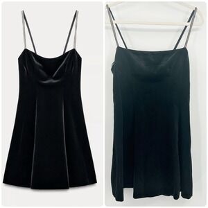 Zara Womens Black Velvet Mini Dress Rhinestone Strap Cocktail Party Size‎ M LBD
